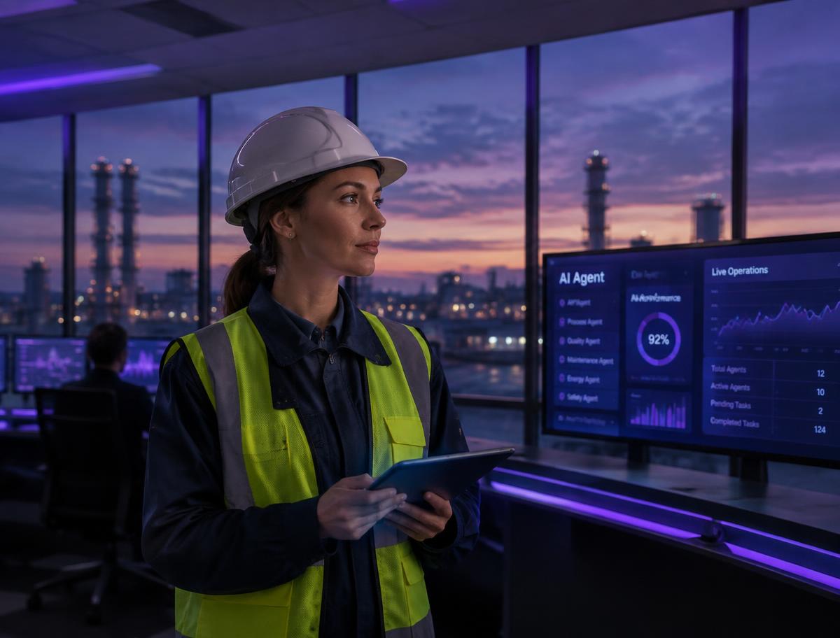 Operations supervisor monitoring AI agents in an energy control room